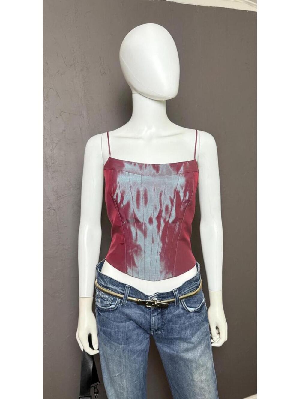 Y2K Taffeta Corset Top Gradient Burgundy x Ice Blue Laced Back by JS Collections